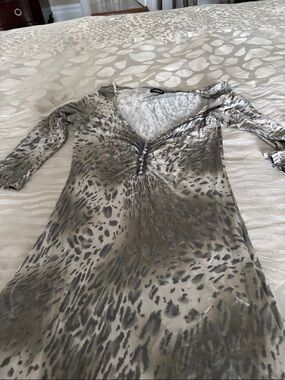 Motivi Long Sleeve Animal Print Dress in Taupe and Gray